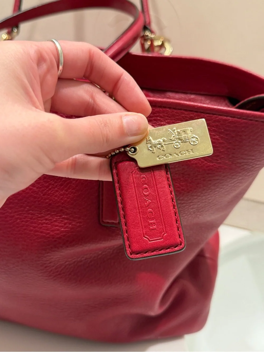 Coach Madison East/West Pebbled Leather Shoulder Tote RED